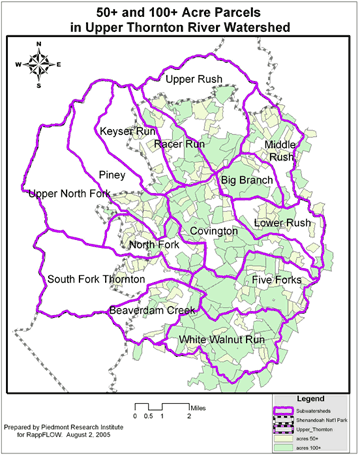 50-100+ acre parcels in Upper Thornton River Watershed